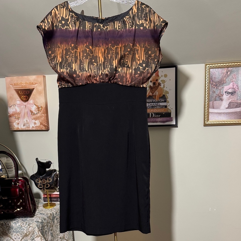 NWOT The Limited Black and Tan Patterned Bodice Dress Feels like Silk